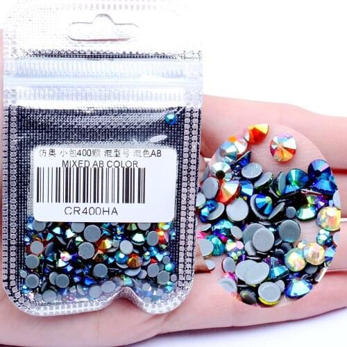 400Pcs Glass Strass Multi-Color AB Many Sizes Crystal Round Flatback Hotfix Rhinestones for Garment Decorations