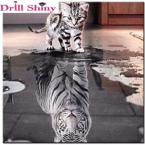 5D DIY Diamond Painting Cute Cat Water Shock Tigers Animal Crystal Embroidery Full Drill Cross Stitch Acupuncture Mosaic Paintin