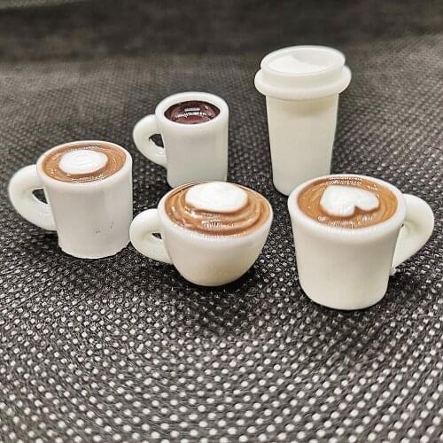 7pcs Cute Resin White 3D Coffee Cup Bottle Imitation Food Drink Miniature Art Supply DIY Dollhouse Decoration Charm Craft
