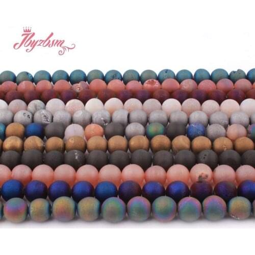8mm Round Metallic Coated Druzy Agates Natural Stone Beads For DIY Necklace Bracelet Jewelry Making Spacer 15"