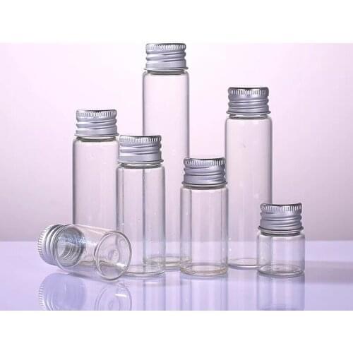 80PCS 5/6/7/8/10/12/15/20/25ml Aluminum Cap Bottles Small Empty Clear Glass Bottles Vials Jars For Holiday Wedding Home Decor