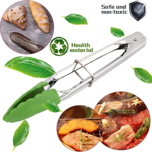 Non-Stick Barbecue Clip Silicone BBQ Grilling Tong Kitchen Cooking Salad Bread Serving Tong Clamp Stainless Steel Tools Gadgets
