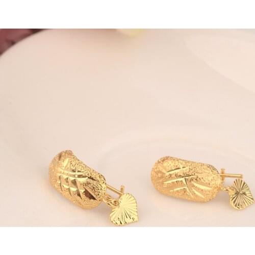 Bangrui Africa Heart Earrings for Women / Girl,Gold Color Small Dubai Mteal Heart Earrings Arab Middle Eastern Jewelry