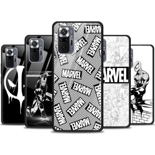 Marvel Black White Comic Tempered Glass Cover For Xiaomi Redmi Note 10 10S 9 9T 9S 8T 8 9A 9C 8A 7 Pro Max Phone Case