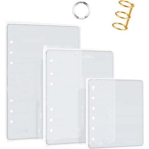 DIY Resin Molded Notebook Case A5 A6 A7-3 Piece Silicone Notebook Case Transparent Cast Epoxy Mold with 2 Pieces 3 Ring Book Rin