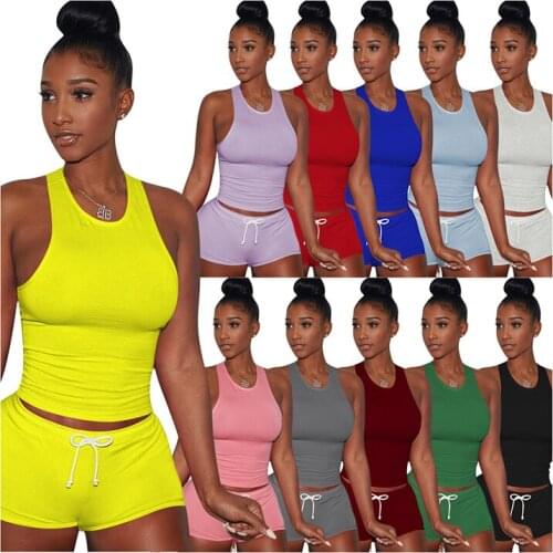 Adding Logo Women Summer Set Top And Pants Set Drawstring Short Set Skinny Solid Color Sweet Track Suit Top Pant Two Piece