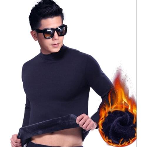 Fleece Thicken Thermal Cotton Underwear Tops Winter Half Turtleneck Long Sleeve Large Size Navy Blue Gray Male Soft Underwear
