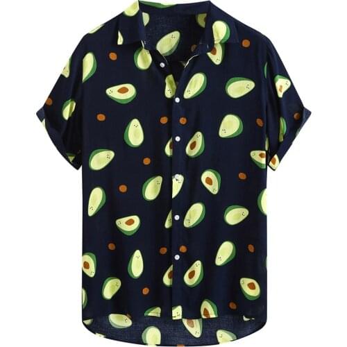 Fluorescent Color Men Shirt Summer High Quality Breathable Hawaiian Shirt Camisa Masculina Avocado Casual Male Printed Plus Size
