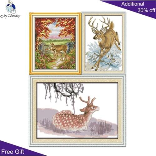 Joy Sunday Deer Home Decor D670 D775 D811 Running Deer Sika Deer Warm Mother and Child Animal Embroidery Cross Stitch Kits