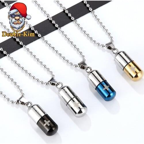 Classic Pill Pendant Necklace Men Hip-Hop RAP Street Culture Titanium Stainless Steel Classic Chain Necklace Men Fashion Jewelry