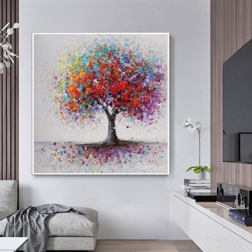 Colorful Abstract Tree Oil Painting on Canvas Posters and Prints Handmade Wall Art Decorative Picture for Living Room Home Decor