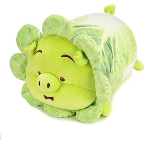 Creative Green White Chinese Cabbage Pig Plush Toy Soft Cartoon Vegetable Plants Soft Long Pillow Stuffed Doll Kawaii Piggy Gift