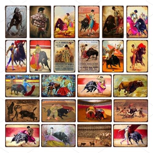 Heroic Bullfighting Dance Retro Tin Sign Metal Wall Decoration Metal Poster Plaque Living Room Home Decoration