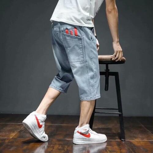 Mens Jean Plus Size Popular Pants 2021 Summer Youth Leisure Straight Jeans Cargo Pants Male New Fooling Calf-Length Jeans 3XL