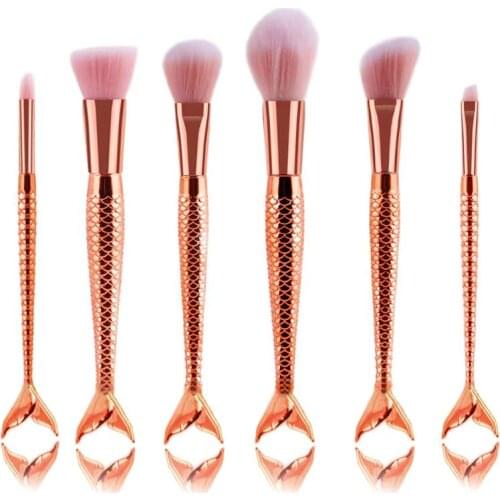 Meancere 6pcs/set Pro Mermaid Cosmetic Makeup Brushes Tool Set Eyeshadow Eyeliner Eyebrow Concealer Lip Beauty Brush Kits