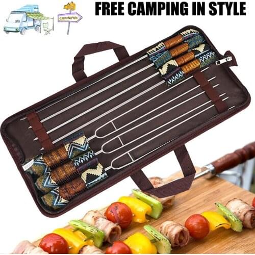 Outdoor Barbecue Fork Set Stainless Steel Grilling Sign Wooden Handle U-Shaped Grilling Needle Kebab GQ