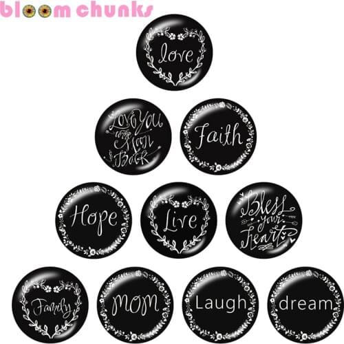 Love faith hope mom word 10pcs mixed 12mm/18mm/20mm/25mm Round photo glass cabochon demo flat back Making findings S2090