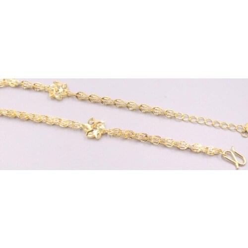 Real 24K 3D Yellow Gold Bracelet Width 8mm Phoenix Feather And Hollow Flower Link Chain 7.48"L