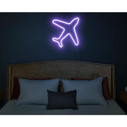 Custom Airplane Neon Sign Cute Light Flex Transparent LED Wall Window Hanging Acrylic Decor Indoor for Home Room Bedroom Shop