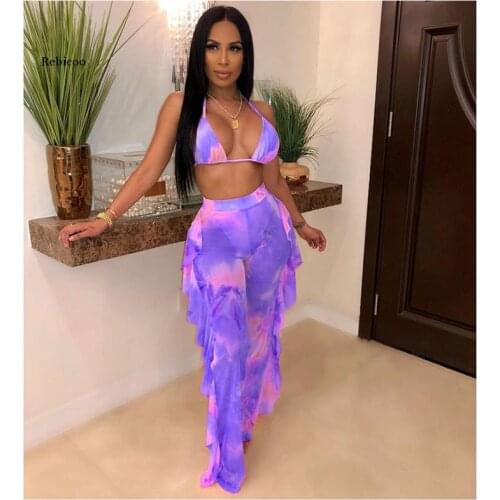 Latest Design Summer Beach Sexy Bikini Party Dress Multicolor Transparent Lace Mesh Women Swimsuit Set Sexy Hot Spring Set