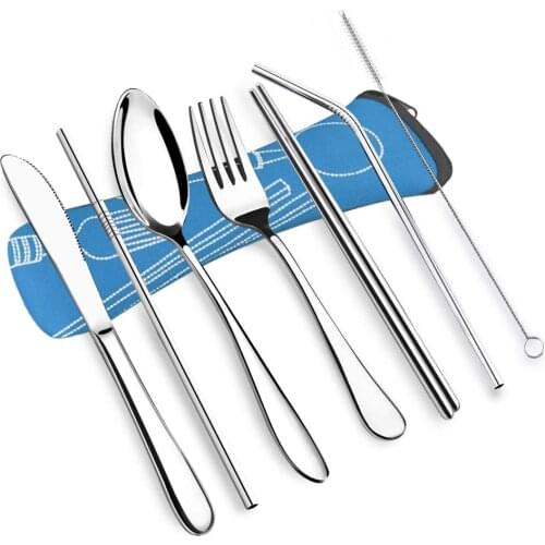 New Fashion Cutlery Set Travel Camping Cutlery Set Reusable Silverware And Metal Straw Spoon Fork Chopsticks Portable Box