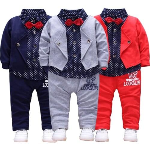 Baby boy clothes spring and autumn cotton suit boys fashion gentleman suit bow tie lapel shirt baby two-piece boy clothing