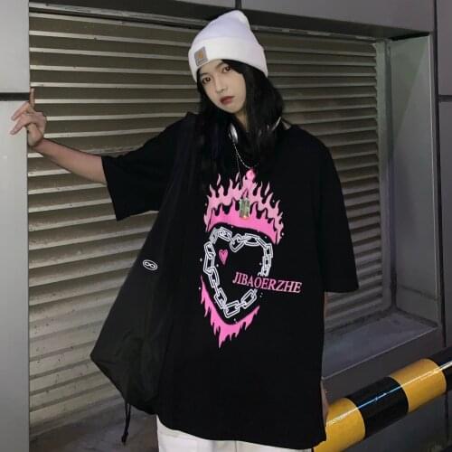 Original price control ins love printing loose round neck short-sleeved shirt T-shirt men and women trendy wild round neck