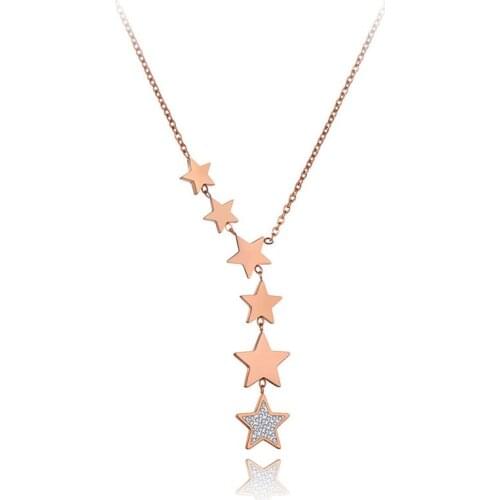 Office Style Stainless Steel 6Pcs Rhinestone Stars Choker Necklaces Jewelry Love Charm Pendant Necklace For Women N19186