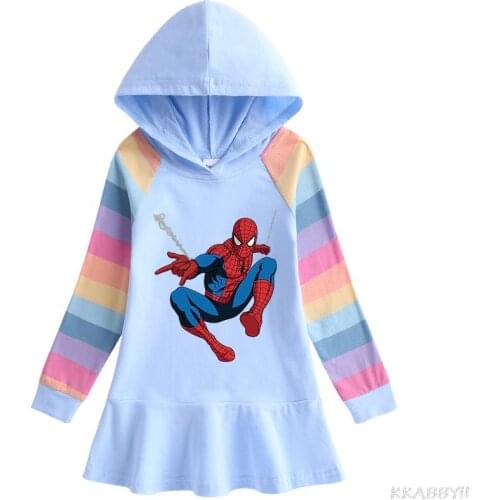 Disney Girls Dress Hooded Pure Cotton Rainbow Long Sleeve Patchwork Ruffled Skirt Toddler Girls Fall Outfit