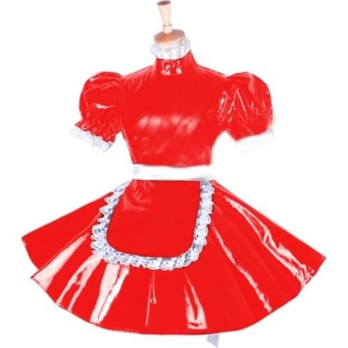 Maid pvc lockable dress Uniform cosplay costume Tailor-made Sexy Cute Maid Dress Cosplay Anime Uniform Temptation Sissy Suit 7XL