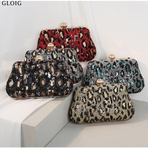 Day Clutches Sequined Messenger Purse Leopard Sexy Women Evening Bags Mixed Color Diamonds Luxury