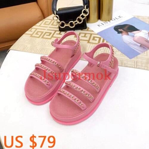 Sandals Women Genuine sheepskin Metal Detailed Ankle Buckle Strap Summer Casual Brand Handmade Ladies Low Heel Shoes