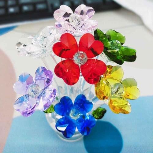 Rainbow Flower Love Heart Leaf Crystal Ornament Four Leaf Clover Glass Art Home Car Decor Lucky Ornament Craft Valentines Gift