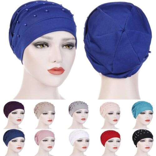 New Solid Color Crystal Linen Fold Nail Beads Turban Cap Muslim Hat Multi-color Headbands for Women Fashion Hair Accessories