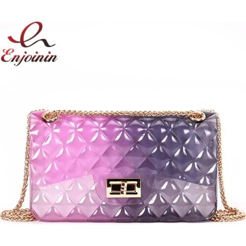 Gradient Stitching Color PVC Jelly Fashion Ladies Chain Purse Shoulder Bag Crossbody Messenger Bag Female Bolsa Flap Handbag