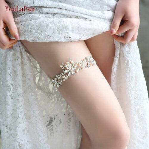 TOPQUEEN HT08-S Wedding Garter Rhinestone Leg Ring Sexy Garters for Women/Bride Freshwater Pearl Thigh Ring Bridal Leg Garter