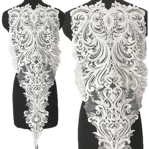 European style bead embroidery lace applique patch flower for wedding dress skirt head dress DIY fabric