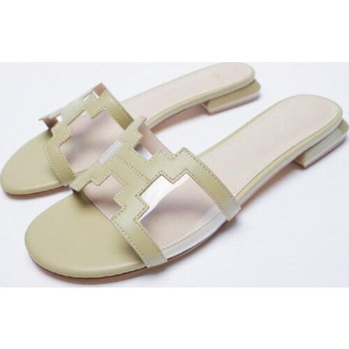 ZAR Slippers Women Summer Luxury 2021 New Khaki Round Toe H Casual Flat Sandals Brand Woman Beach Shoes Plus Size 41 Femme