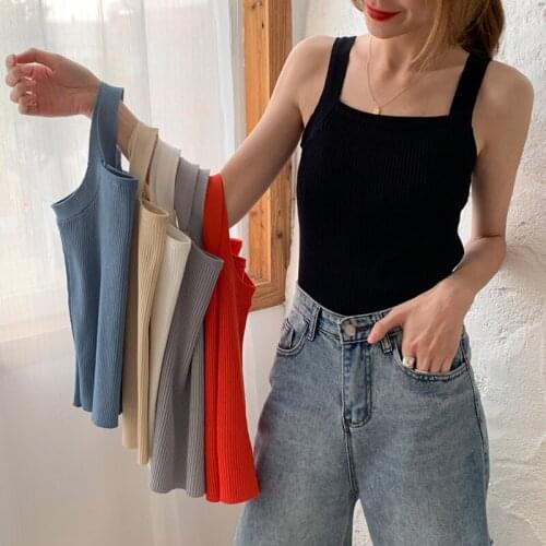 Female Knitted Camisole Sexy Girls Tops For Women Summer Off Shoulder Tank Top Halter Cotton Womens Sleeveless Vetement Femme