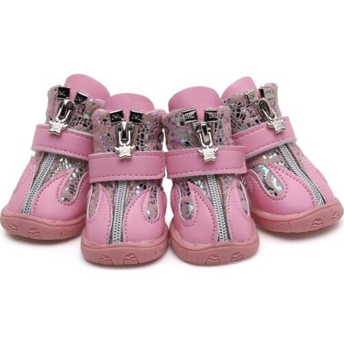 Winter Pet Dog Shoes Warm Comfortable And Breathable 4Pcs Dogs Shoes For Small Dog Cotton Non Slip Cat Sneakers Pets Products