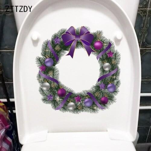 ZTTZDY 23.5×24.3CM Purple Ribbon Pine Branch Ring Toilet WC Decoration Home Room Wall Stickers T6-0002