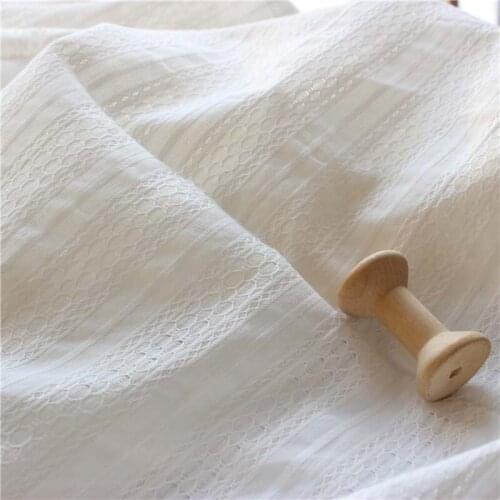 100% Gauze of Cotton Patoral WHITE Dobby Stripe Check Soft Thin Fabric for Summer Mori Girl Kids Shirt Dress Skirt Blouse Craft