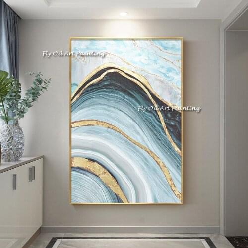100% Handmade Nordic modern canvas painting luxury abstract ribbon wall for living room bedroom decoration gold art