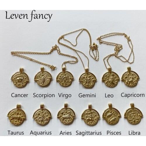 12 Constellation Jewelry 925 Sterling Silver Gold Color Zodiac Sign Gold Coin Disk Pendant Zodiac Necklace for Men Women Gift