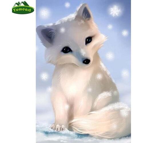 YUMEART 5D DIY Diamond Painting Animal Cute White Fox Cross Stitch Diamond Embroidery Mosaic Rhinestone Childrens Room Decal