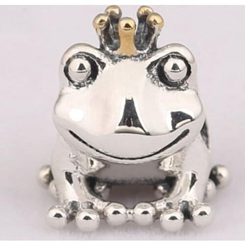 Authentic S925 Bead Prince Frog with Crown Charm fit Lady Bracelet Bangle DIY Jewelry