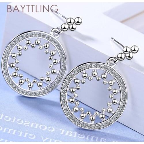 BAYTTLING 925 Sterling Silver 35MM Gold/Silver Fine Hollow Round Zircon Drop Earrings For Woman Fashion Glamour Wedding Jewelry