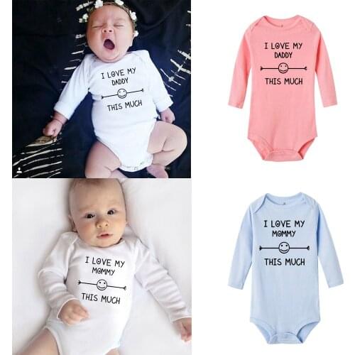 Baby Bodysuit Newborn Baby Long Sleeves Kids Clothes I LOVE MY DADDYMOMMY THIS MUCH Print Twin Baby Matching Jumpsuit