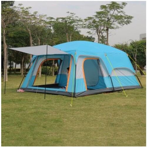 4Colors Ultralarge 6 10 12 Double Layer Outdoor 2Living Rooms And 1Hall Family Camping Tent In Top Quality Large Space Tent