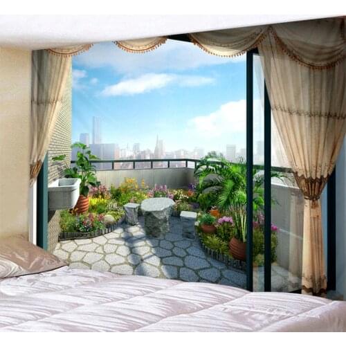 Balcony City View Printed Large Wall Tapestry Cheap Hippie Wall Hanging Bohemian Wall Tapestries Mandala Wall Art Decor